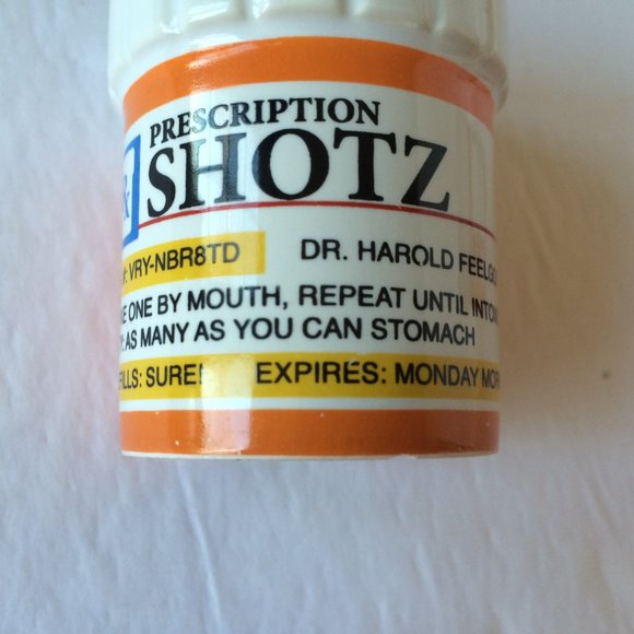 Prescription Pill Bottle Shaped Shot Glass X 2 Orange Ceramic Big Mouth Toys - Picture 11 of 11